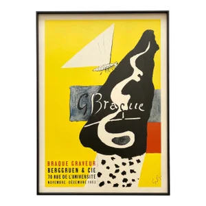 Georges Braque Vintage 1953 Mid Century Modernist Mourlot Fine Art Lithograph Print Framed Paris Exhibition Poster