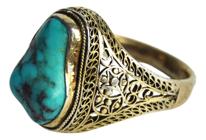 Sterling Silver Filigree Ring with Turquoise by Erik Poul Fenster, Denmark, 1960s