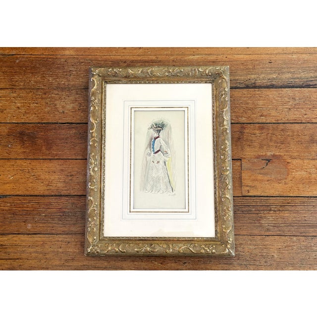 Illustration Original Sketch by Alexis Paul Arapoff - Framed Fashion Illustration 1952 Modernist Drawing For Sale - Image 3 of 10