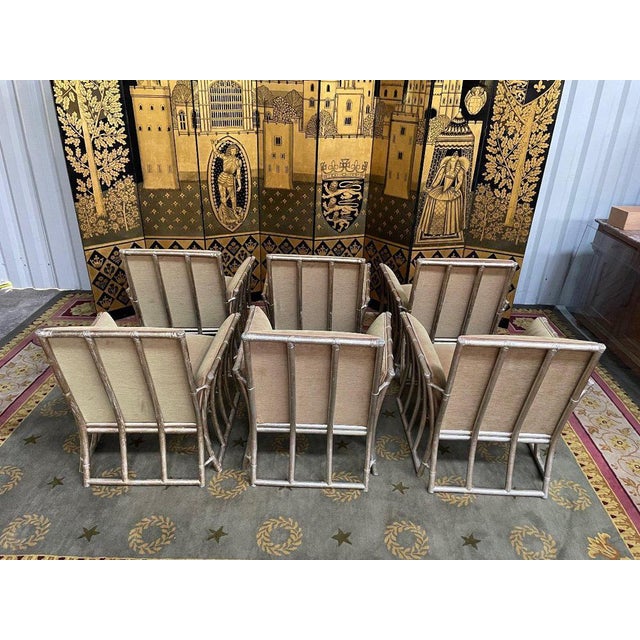 Bergere Armchairs in Silver Bamboo and Velvet, Set of 6 For Sale - Image 11 of 13