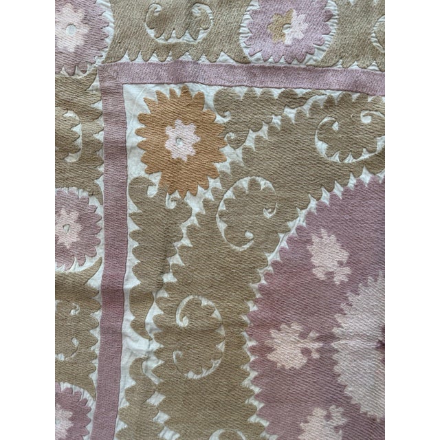 Tan Neutral Tan Tashkent Suzani Wall Tapestry For Sale - Image 8 of 9