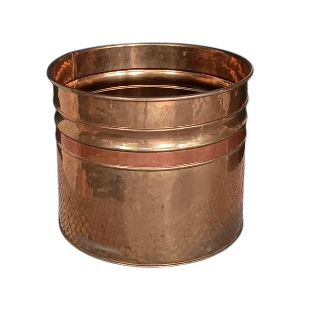Mid-Century Modern Vintage Brass Planter With Copper Band Nade in Ireland 9.25" X 11" For Sale - Image 3 of 18