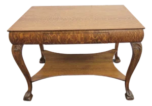 Early 1900s Ball and Claw Feet Tiger Oak Writing Office Desk Library Table 6410