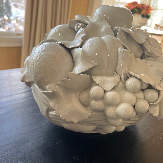 White Large Vintage Italian White Blanc De Chine Creamware Fruit Basket Centerpiece For Sale - Image 8 of 9
