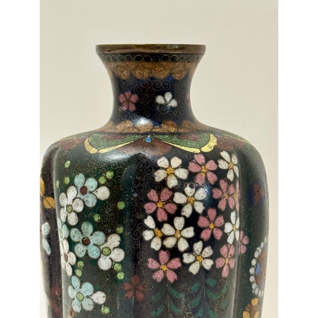 Japanese Antique Japanese Meiji Cloisonné Enamel Vase – Black Ground Floral Design, c.1900 For Sale - Image 3 of 4