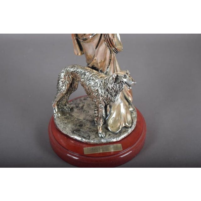 Silver 1920s Silver-Plated Art Deco Style Sculpture, Lady With Borzoi Dog For Sale - Image 8 of 8