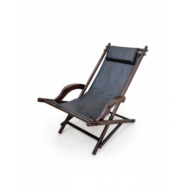 Safari-Style Rocking Hammock in Leather and Wood, 1950s For Sale - Image 9 of 9