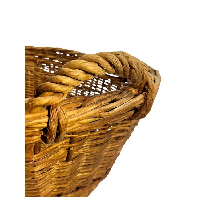 French Provincial Antique French Provincial Handwoven Wicker Gathering or Laundry Basket 29” Wide For Sale - Image 3 of 16