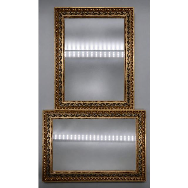 Pair of Vintage French Mirrors — Napoleon III Inspired, Navy and Gilt Scrollwork, Mid 20th Century For Sale In Austin - Image 6 of 7
