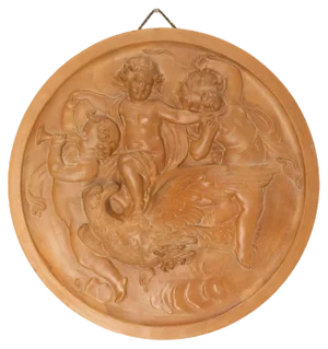 Sculpture Medallion Three Putti and Eagle Wall Plaque, 1920s