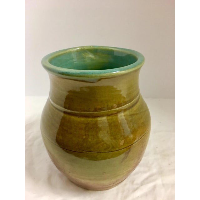Vintage Ceramic Vase With Aqua Interior For Sale - Image 10 of 10