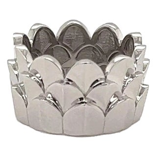 Late 20th Century Fred of Paris 18k White Gold 12mm Wide 3 Tier Crown Band Ring - Size 7.25 For Sale