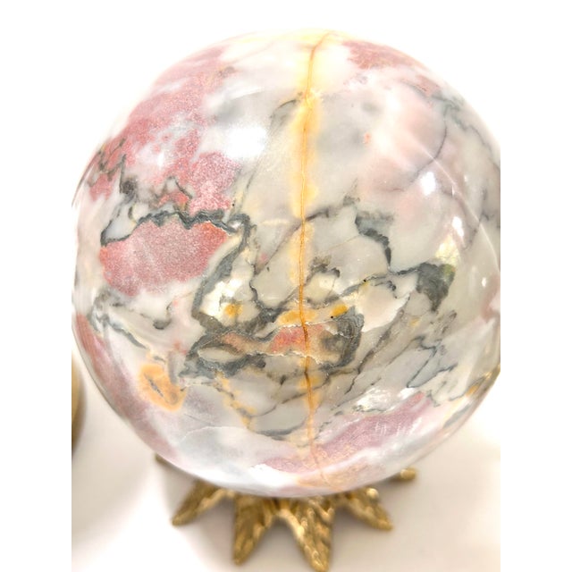 1970s Vintage Marble Stone Spheres Balls on Brass Pedestal - Set of 3 For Sale - Image 5 of 10