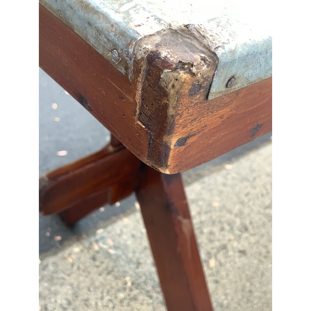 Large Vintage Metal-Topped Rustic Wood Garden Potting Trestle Table For Sale - Image 13 of 15