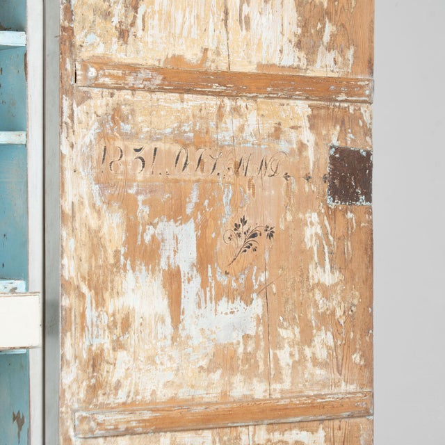 19th Century Swedish Gustavian Pine Wedding Cabinet in Gray Painted Finish For Sale - Image 9 of 16