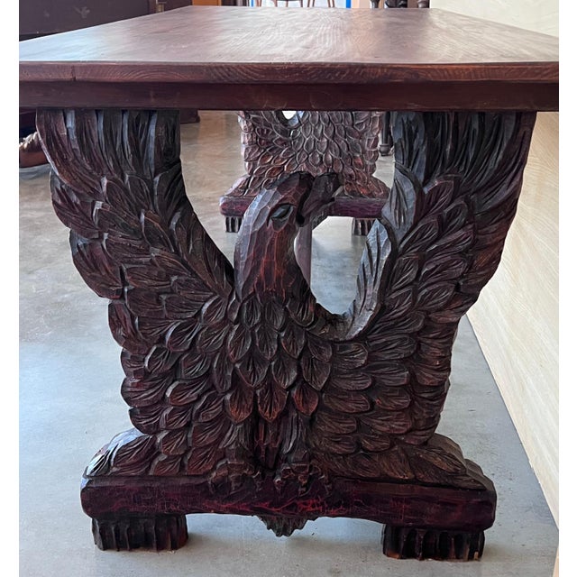 Traditional Early 20th Dining Room or Center Table with Carved Walnut Pedestal Eagles For Sale - Image 3 of 18