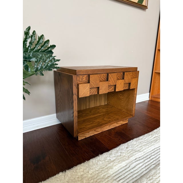 Brutalist Vintage Lane Staccato Brutalist Mid Century Oak Nightstand For Sale - Image 3 of 12