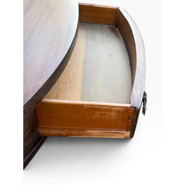 Vintage Refinished Oval Mahogany Frame Coffee Table With Storage Drawer and Carved Details For Sale - Image 10 of 11