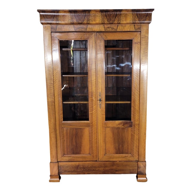 Louis Philippe Walnut Bookcase in Glass For Sale