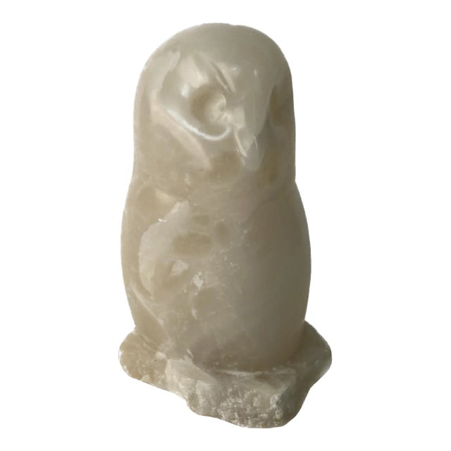 1970s Vintage Translucent White Alabaster Owl Sculpture For Sale