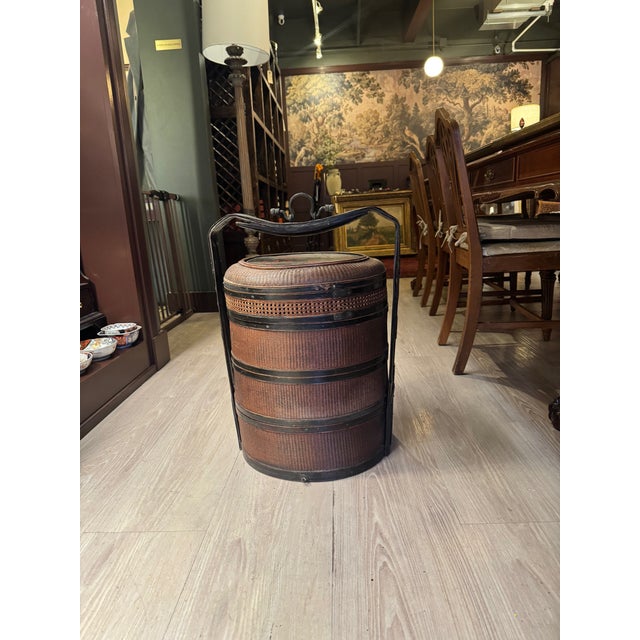 Late 19th Century Pair of Antique Chinese Wedding Nesting Baskets in Wicker & Bamboo With Iron Handles For Sale - Image 5 of 5