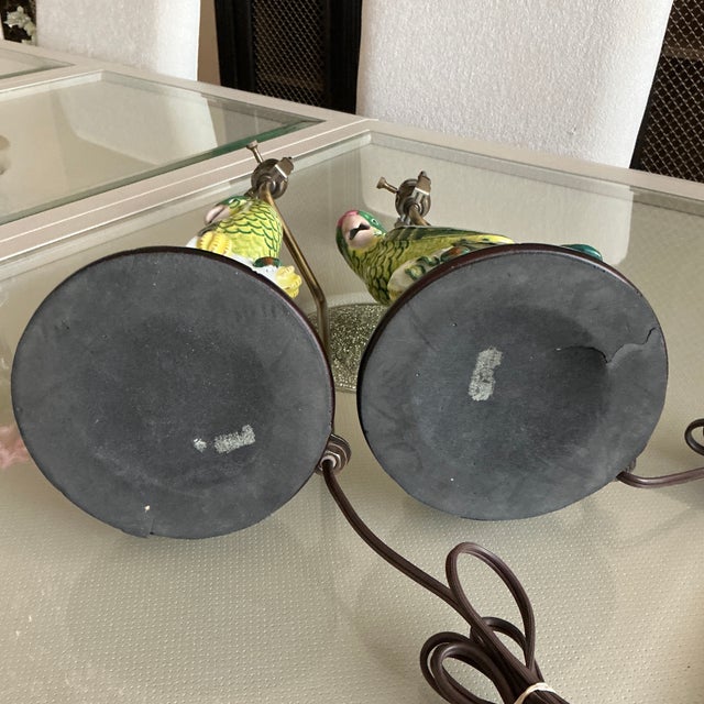 Pair of 1940s Green Parrot Table Lamps For Sale - Image 11 of 12