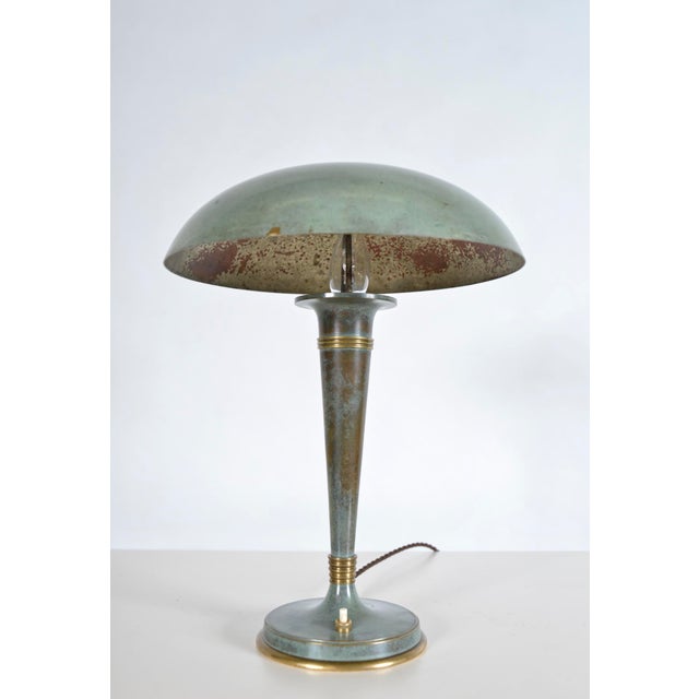 Metal French Art Deco Verdigris Green Brass Mushroom Desk Light, 1930s For Sale - Image 7 of 18