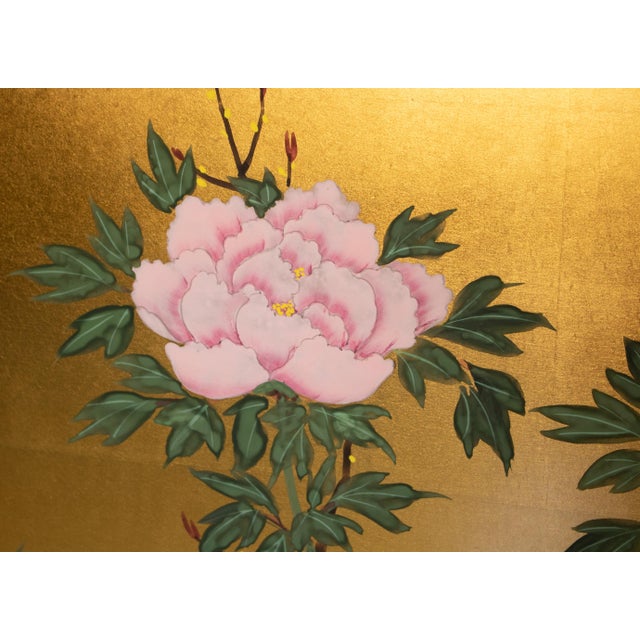 "Plum Blossom, Peonies and Irises" by Kokei, Showa Era Japanese Byobu Screen For Sale - Image 9 of 18