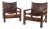 French Armchairs in Olive Wood and Saddle Leather, 1970s, Set of 2 For Sale