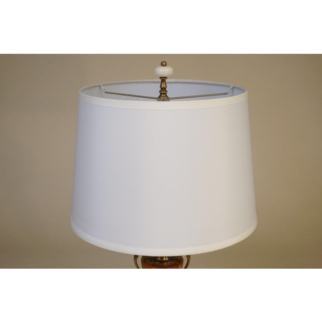 White 1930s French Depose Art Deco Neo Classic White/Salmon Onyx Marble Column & Urn Bronze Table Lamp For Sale - Image 8 of 9