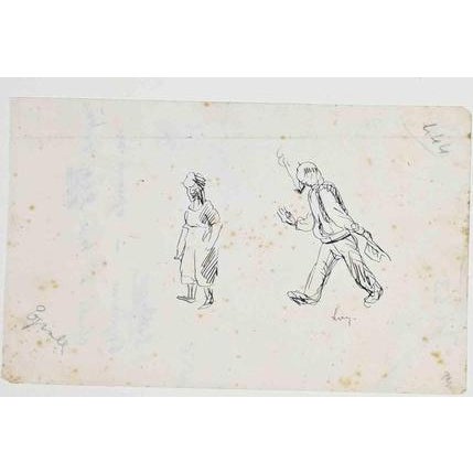 Leo Longanesi, Figures, 1930s, China Ink on Paper For Sale - Image 3 of 3