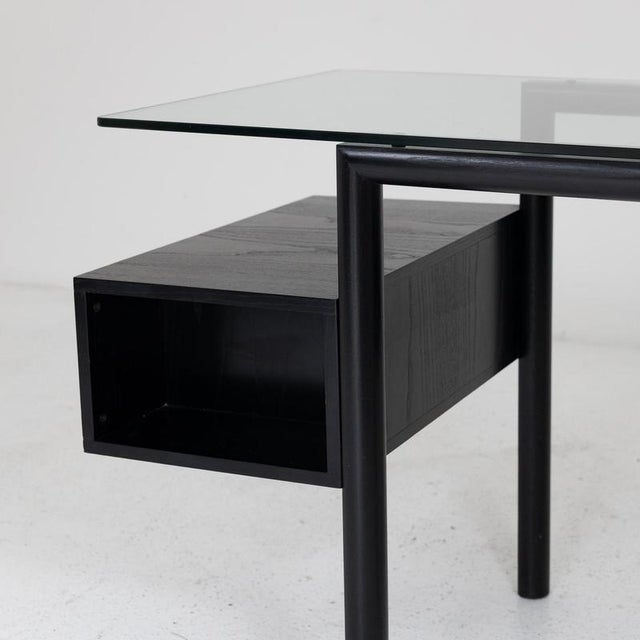 Modern Lacquered Ash Desk with Glass Top and Suspended Drawers, 1980s For Sale - Image 10 of 11