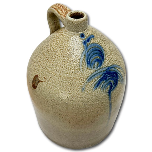 Great Looking Giant 5 Gallon Size Antique American Blue "Stinger" Decorated Stoneware Jug - Circa Late 19th Century For Sale In Boston - Image 6 of 12