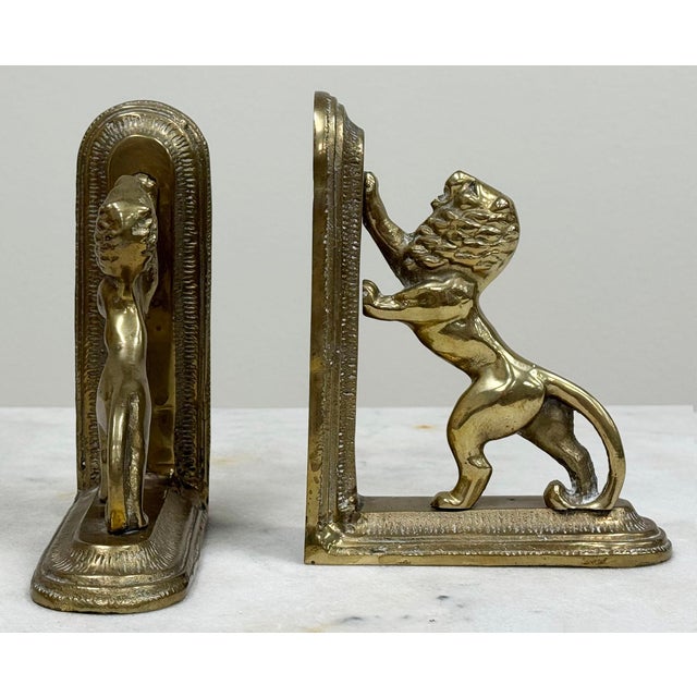 Vintage 20th C Brass Lion Bookends For Sale - Image 4 of 8