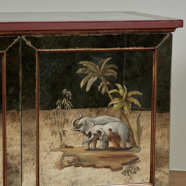Pair of Antique Italian Eglomise Mirrored Cabinets With Elephants and Palm Trees For Sale In West Palm - Image 6 of 18