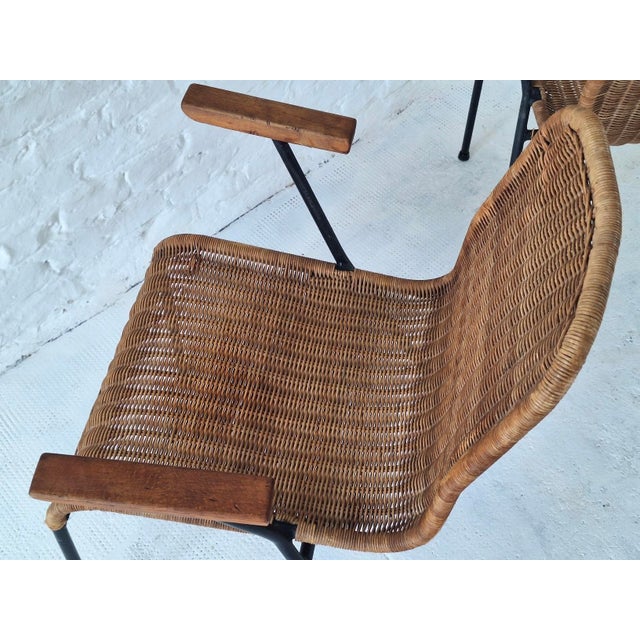 Wood Rattan and Iron Stackable Elbow Chairs by Gian Franco Legler, Switzerland, 1960s, Set of 2 For Sale - Image 7 of 11