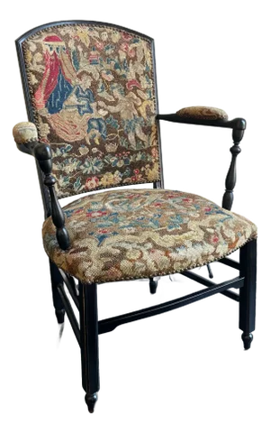 Antique Napoleon III Needlepoint Tapestry Ladies Fireside Chair