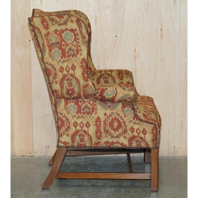 Set of George III Wingback Armchairs with Kilim Pattern Uphosltery For Sale - Image 13 of 18