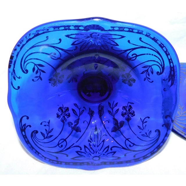 Metal Vintage Colbalt Glass Garniture Set - 3 Pieces For Sale - Image 7 of 9