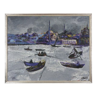 Mid Century Modern Impasto Oil Painting - Venice St. Mark's Basilica at Sunset by Huib Van Vugt (1923-2008) For Sale