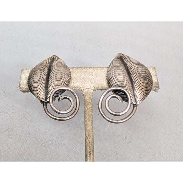 Mid-Century Modern Vintage Signed Napier Silvertone Linden Leaves Clip Earrings, 1954 Ad Piece- 2 Pieces For Sale - Image 3 of 8