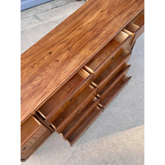 Drexel Late 20th Century Campaign Style Ten Drawer Lowboy Dresser | Accolade Collection by Drexel For Sale - Image 4 of 12