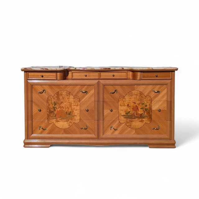 Late 20th Century Postmodern Lacquer Dresser With Faux Marble Top and Neoclassical Inlays For Sale - Image 9 of 18