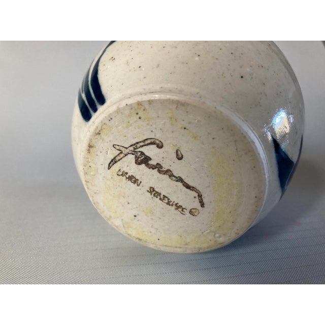1970s Vintage Blue & Gray Stone Ware Signed Eligible Pitcher For Sale - Image 5 of 6