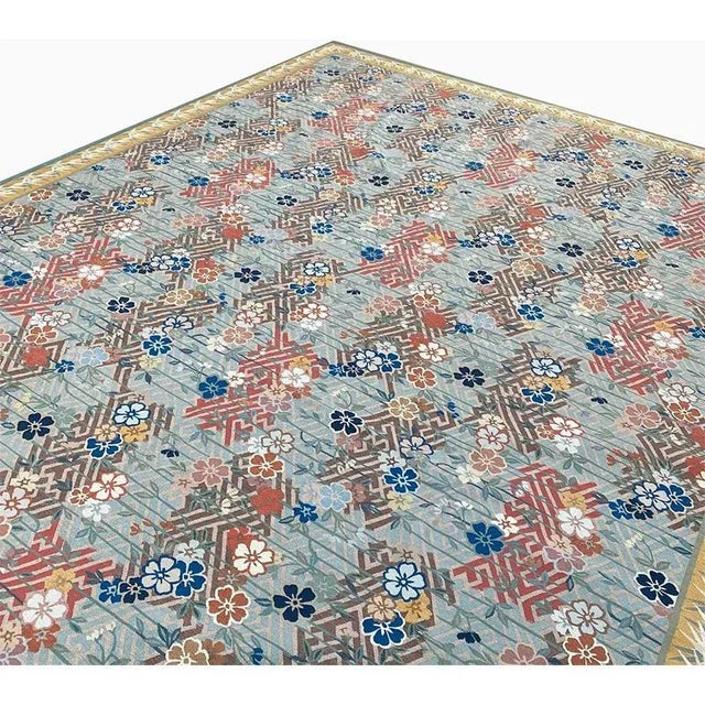 Blue Handwoven Japanese Style Aubusson Area Rug 9’0″ X 12’0″ For Sale - Image 8 of 10