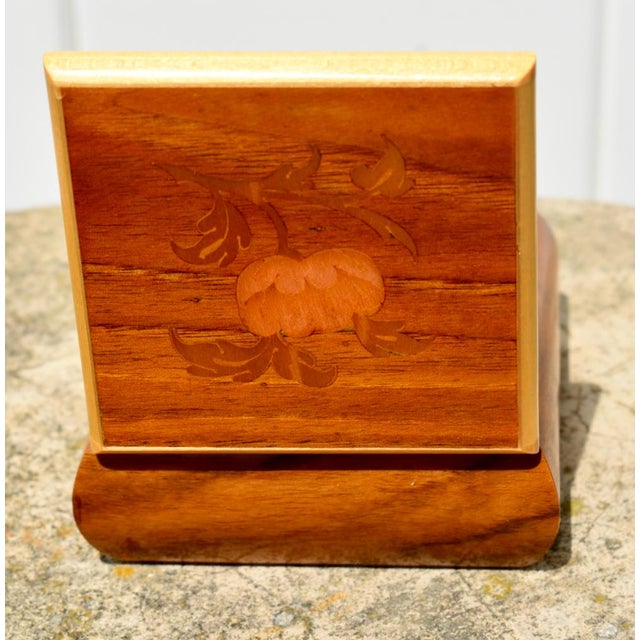 Wood Vintage Italian Floral Inlaid Wood Bombe' Shaped Jewelry Trinket Box For Sale - Image 7 of 12