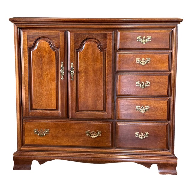 Vintage 1980s Bassett Cherry Armoire / Dresser With Doors & Drawers – Traditional Style For Sale