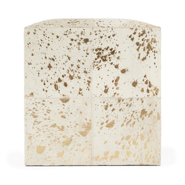 2020s Victorian Hair on Hide with Spots Cube Ottoman, White & Gold For Sale - Image 5 of 10