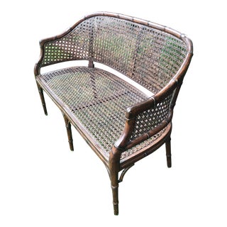 1960s Vintage Cane Faux Bamboo Bench For Sale