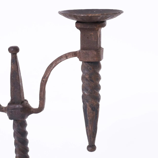 Pair of Antique French Iron Candle Sticks For Sale In West Palm - Image 6 of 8
